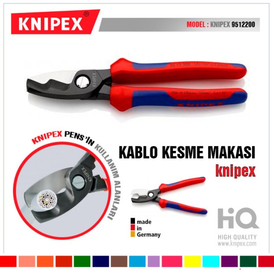 Knipex 9512200 Çift Kesici Kenarlı Kablo Kesme Makası