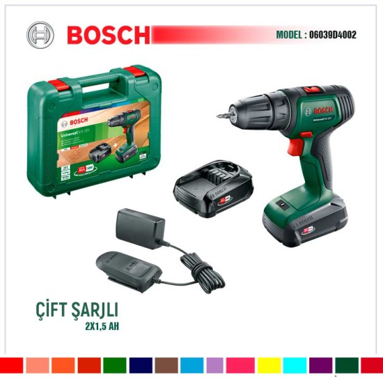 Bosch Akülü Matkap 18V (Çift Akülü-Çift Şarjlı) 2 Vitesli Tork Hızlı Çalışma 06039D4002