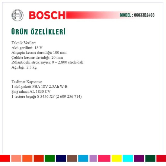 Bosch PSA 18 LI  (06033B2403) Akülü Panter Testere