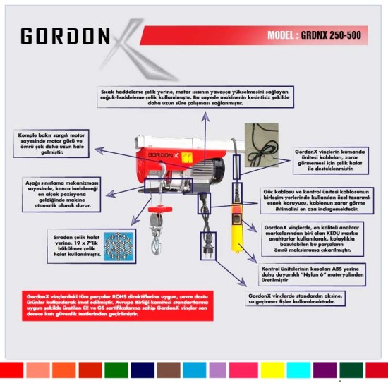 Gordon X Elektrikli Vinç 250-500 Kilo Gram 18 Metrelik 