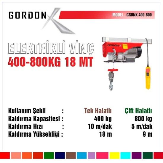 Gordon X Elektrikli Vinç 400-800 Kilo Gram 18 Metrelik 